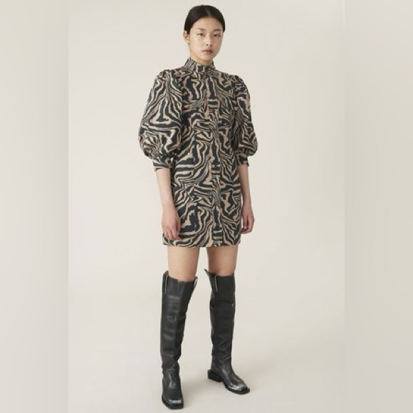 Ganni Dresses & Skirts - Ganni Black and Tan Mini Dress Zebra Print
